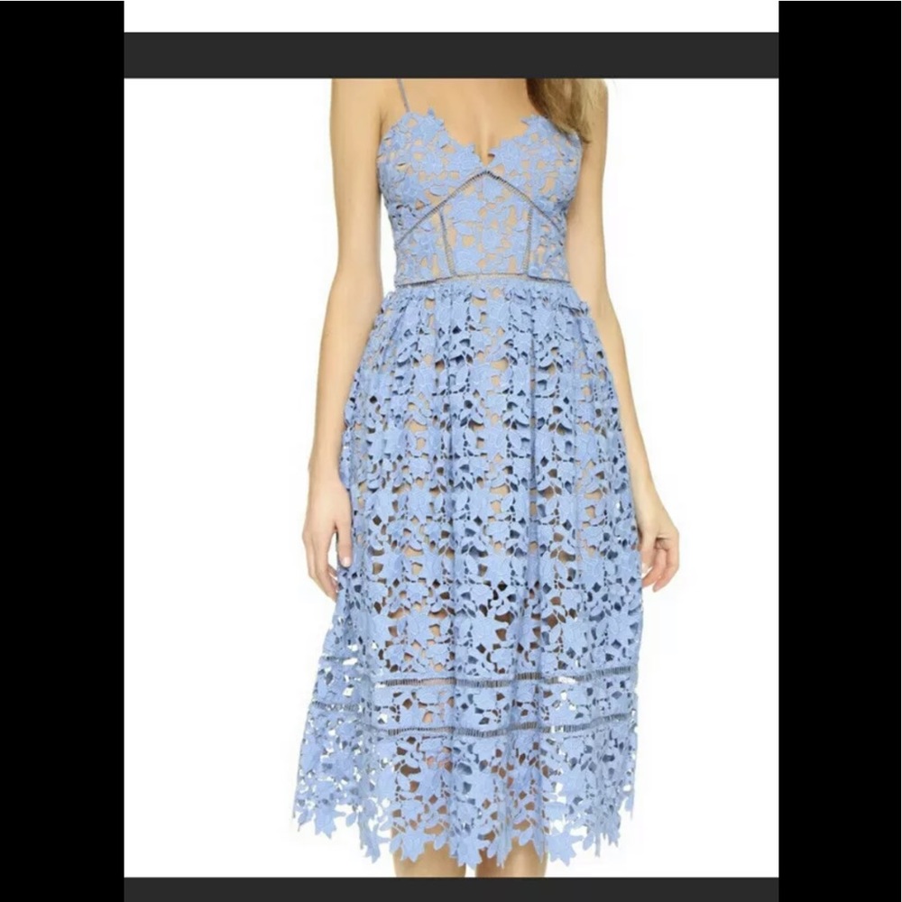 Lace Dress Womens M-L Blue Nude Insert Lace Floral